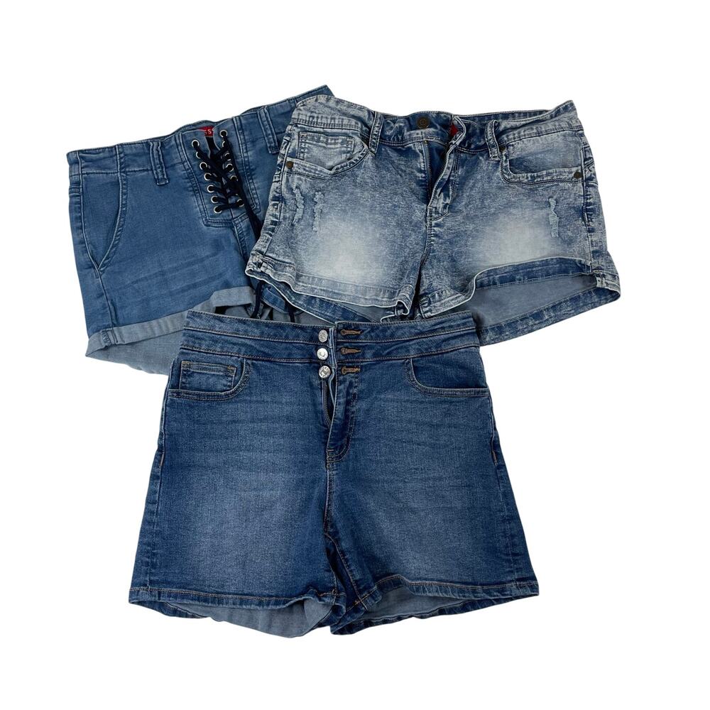 GUESS Denim Shorts Bundle Set 3 High Rise Lace Up Acid Wash Blue Women's Size 28